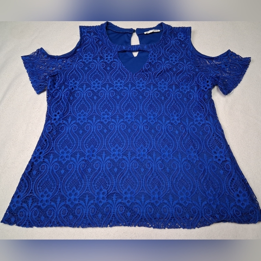 Revolution Royal Blue Lace Cold Shoulder Blouse